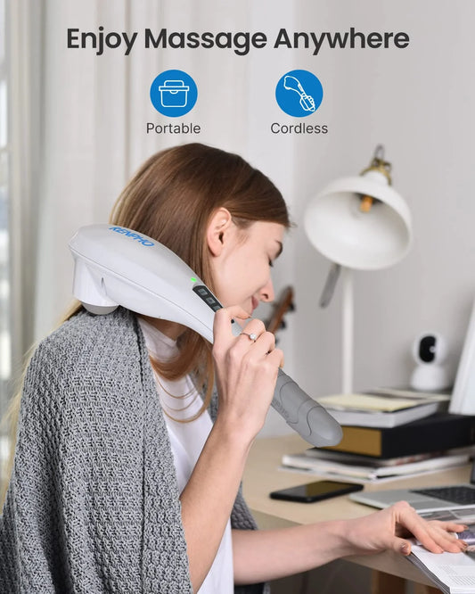 Rechargeable Hand Held Deep Tissue Massager for Muscles, Back, Foot, Neck, Shoulder, Leg, Calf Cordless Electric Percussion Body Massage, FSA and HSA Eligible - White